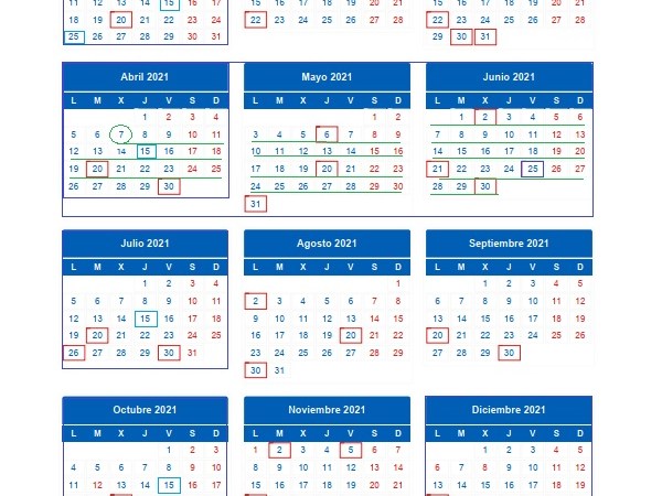 Calendario Fiscal 2021